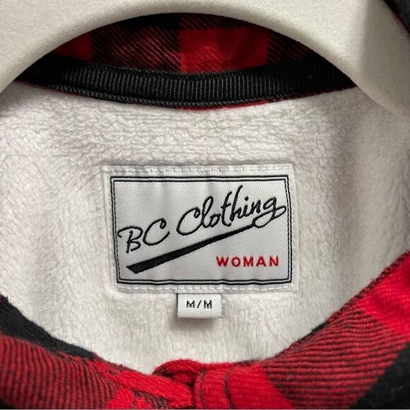 [M] BC Clothing Women’s Red & Black Plaid Snap Button Shacket With Fleecy Lining - Picture 13 of 15